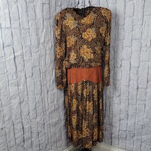 Vintage‎ John Roberts Floral Paisley Made in USA Midi Dress M/L